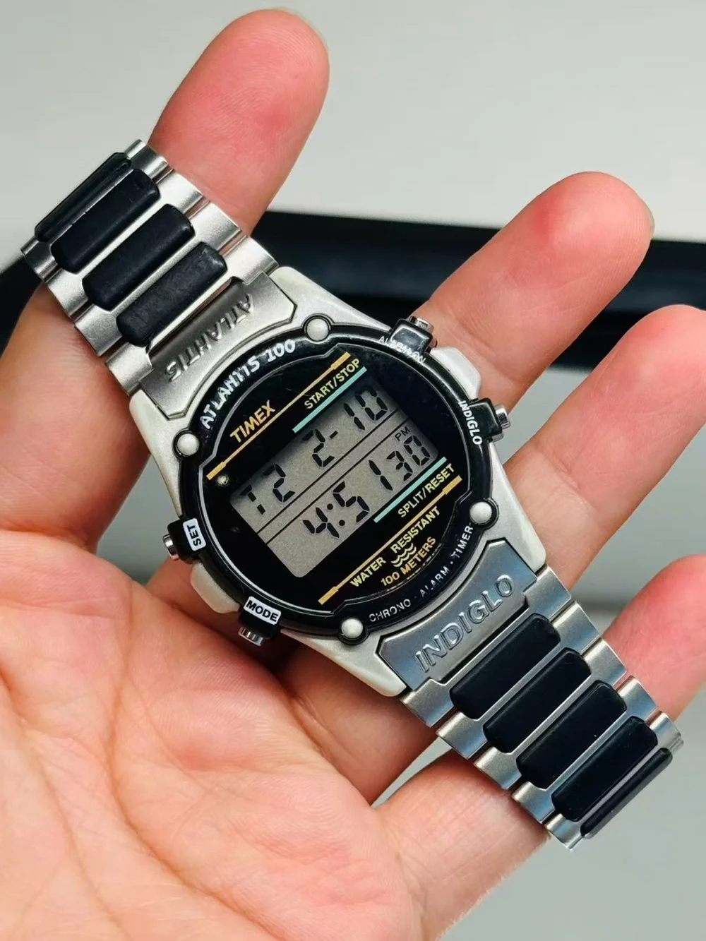 Vintage Timex Atlantis 100 Indiglo Digital Men Watch 39mm WR100M New Battery